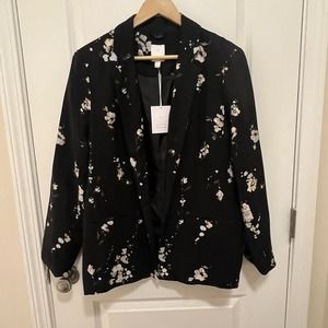 NEW LC Lauren Conrad Soft Floral Lined Blazer Jacket Blazer Size Large Black NWT